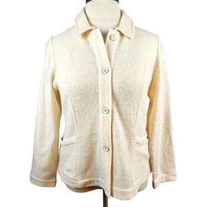 Chicos Womens Boiled 100% Wool Cream Jacket Blazer Shacket Size 2 US 12 Large
